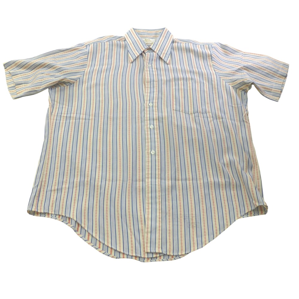 VTG 70's Arrow Kent Collection Mens Striped Short Sleeve Button Down Shirt L